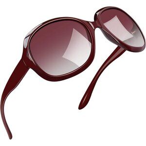 Women's Wine Red Gradient Trendy Polarized Driving Sun Glasses UV Protective
